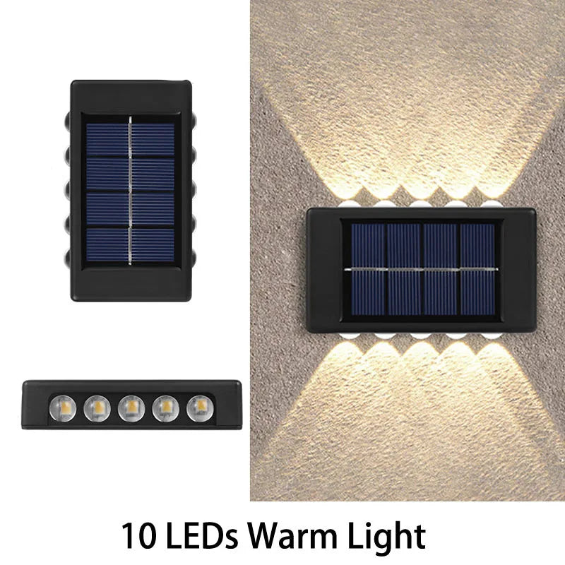 Solar Powered Garden Wall Light Outdoor Waterproof 6LED Beads up down Lamp for Street Terrace Fence Courtyard Wall Decoration